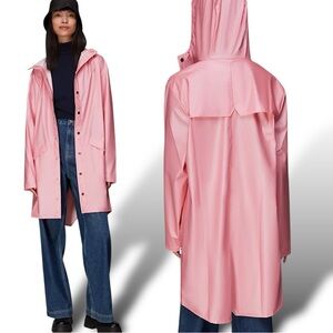 NWT Rains Long Jacket In Color Pink Sky Size Large Style 12020